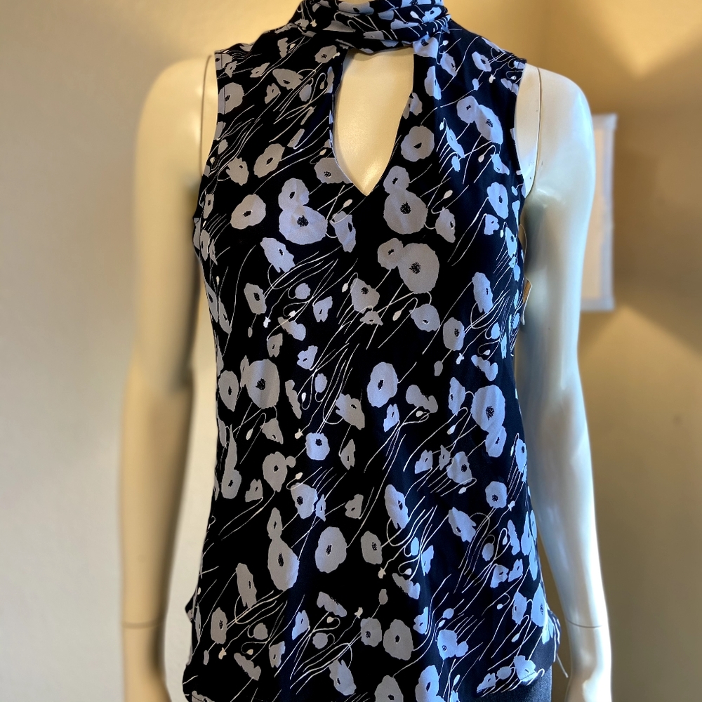 BAR lll V Blue Floral Printed Neck-tie Top NWT